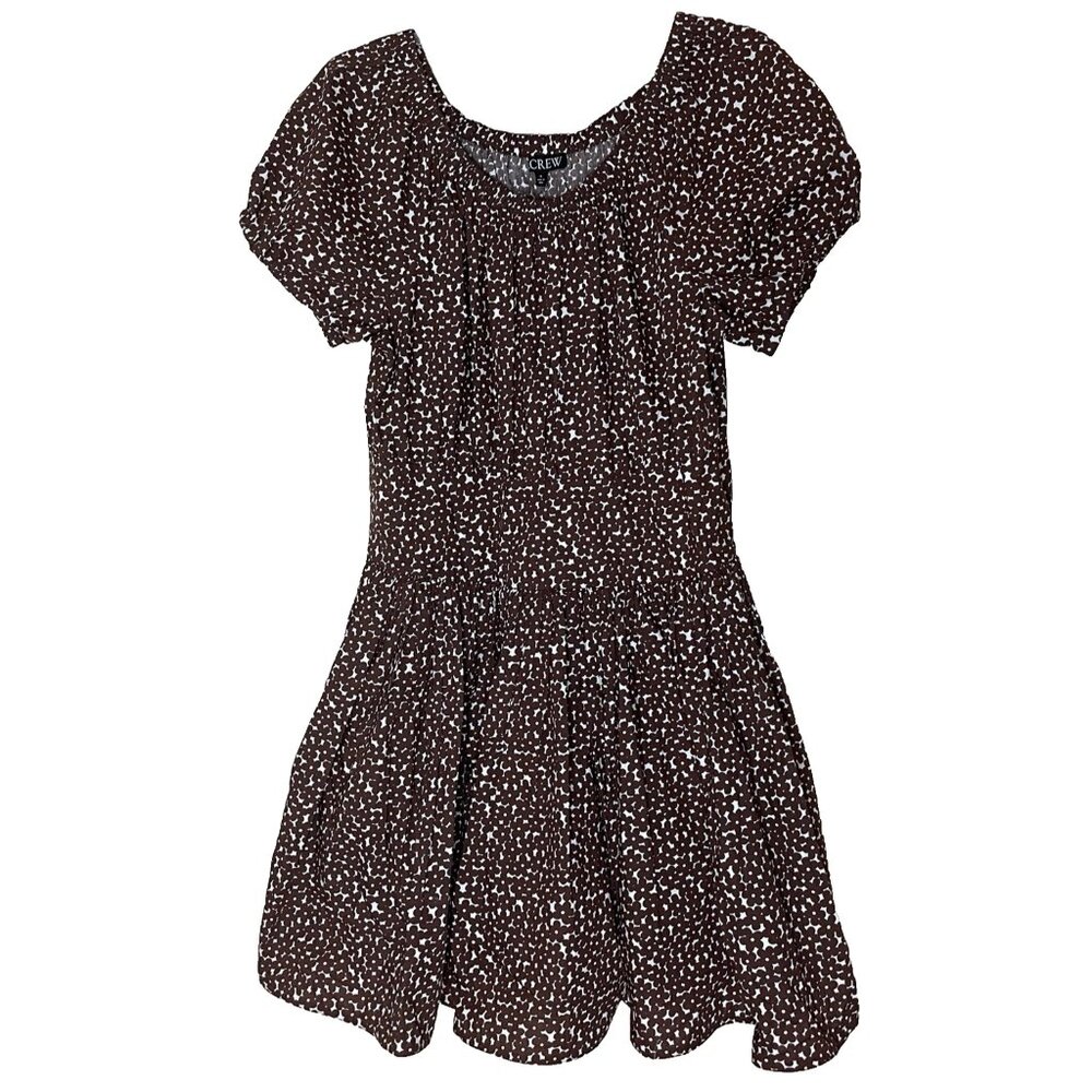 J Crew Mini Dress 14 Brown Floral Drop Waist Cotton Poplin BR400 Cottagecore NWT - Picture 2 of 15